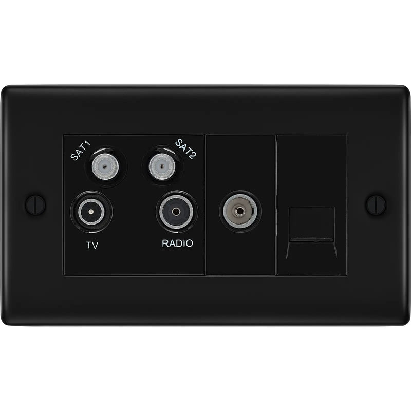 BG Electrical Nexus Metal Matt Black - Quadplex 2 x sat, BT outlet and co-ax returned - screened