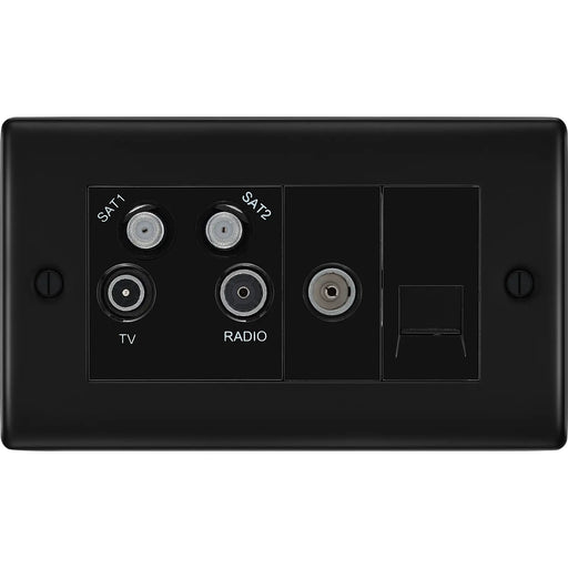 BG Electrical Nexus Metal Matt Black - Quadplex 2 x sat, BT outlet and co-ax returned - screened