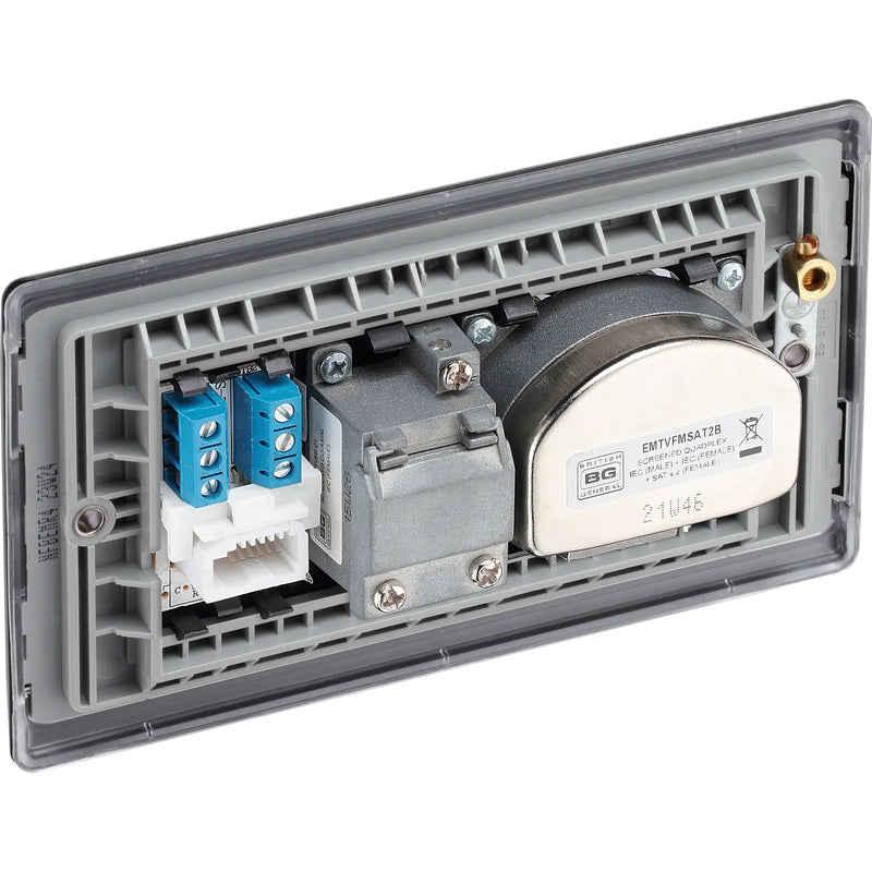 BG Electrical Nexus Metal Matt Black - Quadplex 2 x sat, BT outlet and co-ax returned - screened