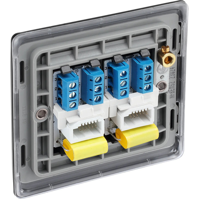 BG Electrical Nexus Metal Matt Black - Double telephone socket, master
