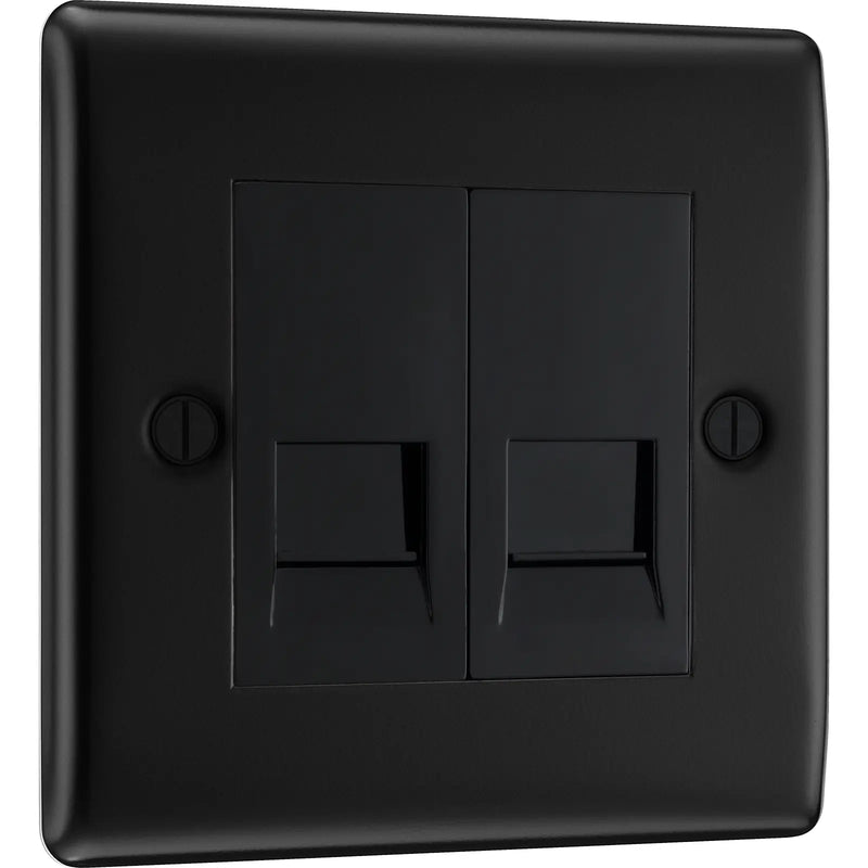 BG Electrical Nexus Metal Matt Black - Double, RJ11 telephone socket