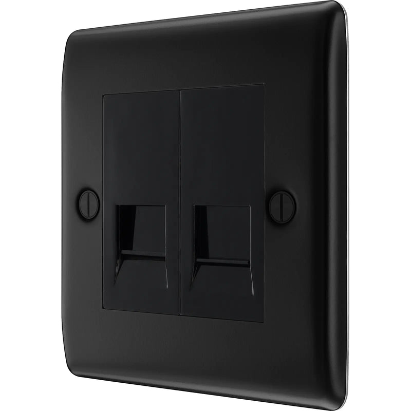 BG Electrical Nexus Metal Matt Black - Double, RJ11 telephone socket