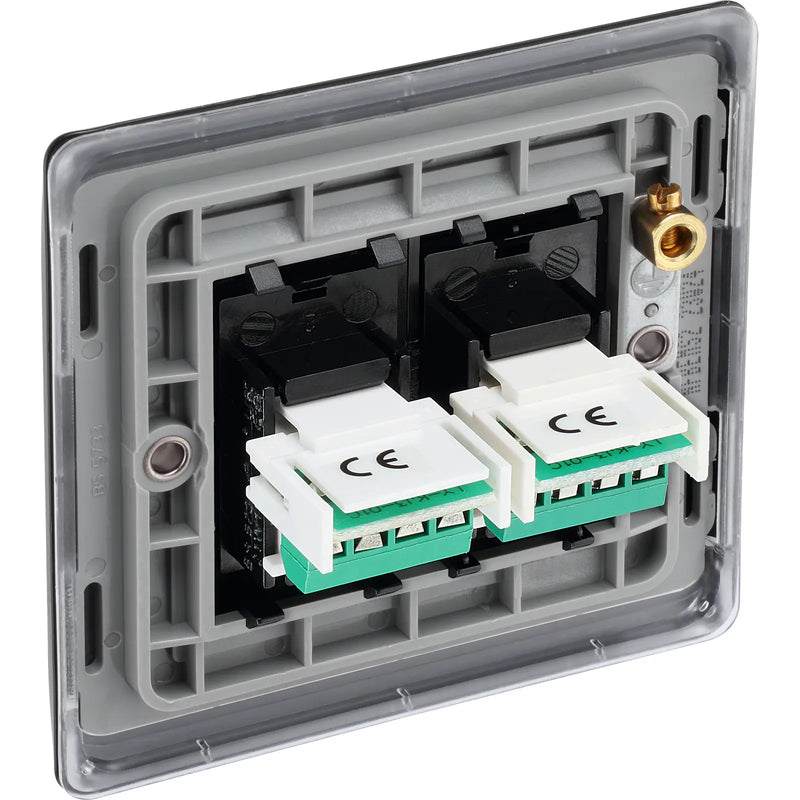 BG Electrical Nexus Metal Matt Black - Double, RJ11 telephone socket