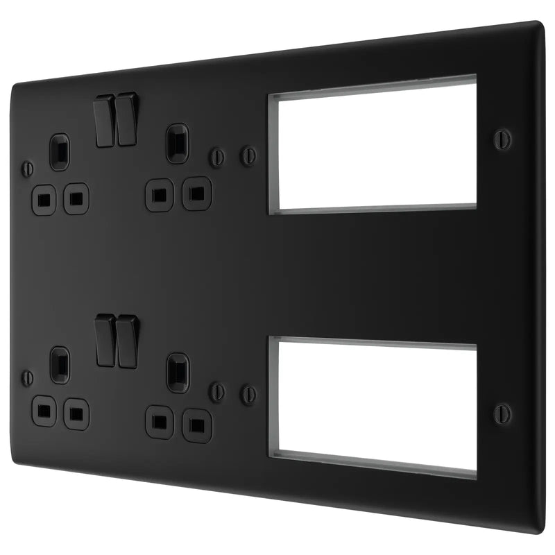 BG Electrical Nexus Metal Matt Black - 2 x double, switched, double pole, 8 Euro Module