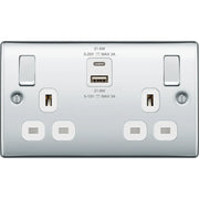 BG Electrical Nexus Metal Polished Chrome - Double switched single pole, with USB A + C (22W)