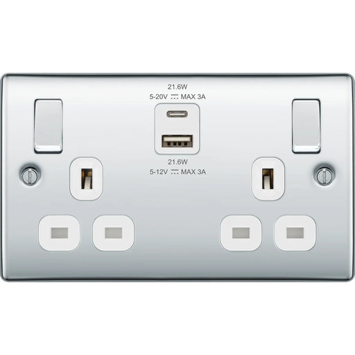 BG Electrical Nexus Metal Polished Chrome - Double switched single pole, with USB A + C (22W)