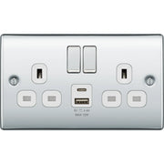 BG Electrical Nexus Metal Polished Chrome - Double switched single pole, with USB A + C (12W)