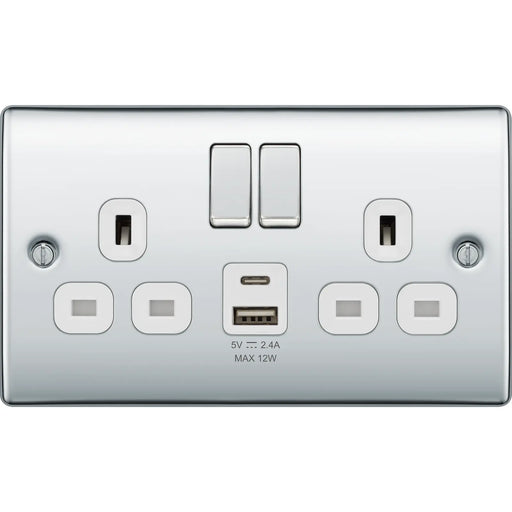 BG Electrical Nexus Metal Polished Chrome - Double switched single pole, with USB A + C (12W)