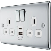 BG Electrical Nexus Metal Polished Chrome - Double switched single pole, with USB A + C (12W)