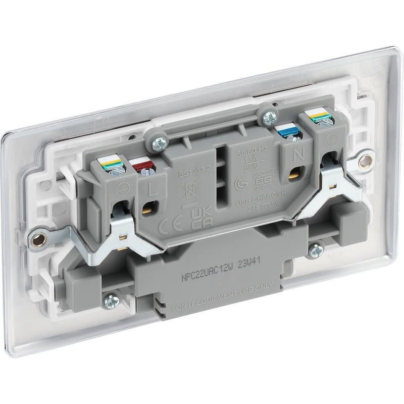 BG Electrical Nexus Metal Polished Chrome - Double switched single pole, with USB A + C (12W)