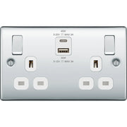 BG Electrical Nexus Metal Polished Chrome - Double switched single pole, with USB A + C (45W)