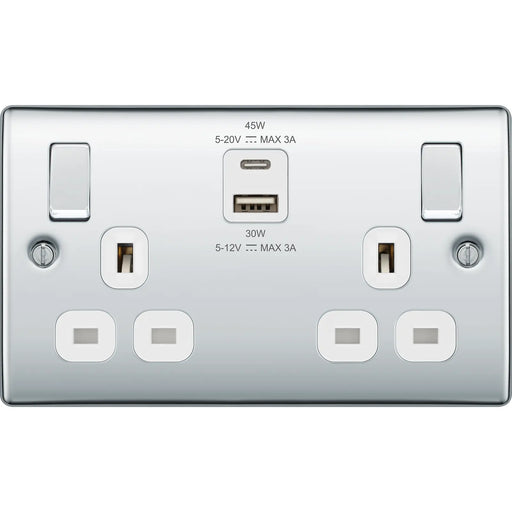 BG Electrical Nexus Metal Polished Chrome - Double switched single pole, with USB A + C (45W)