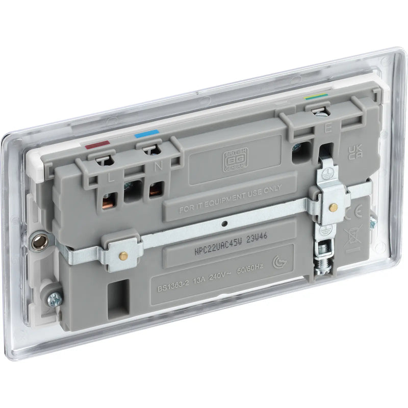 BG Electrical Nexus Metal Polished Chrome - Double switched single pole, with USB A + C (45W)
