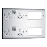 BG Electrical Nexus Metal Polished Chrome - Combination plate, 2 x double socket, 8 module aperture