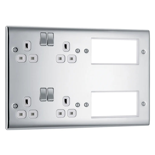 BG Electrical Nexus Metal Polished Chrome - Combination plate, 2 x double socket, 8 module aperture