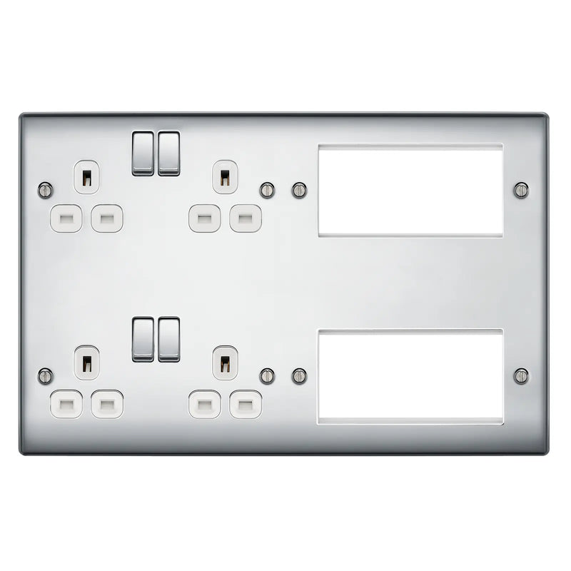 BG Electrical Nexus Metal Polished Chrome - Combination plate, 2 x double socket, 8 module aperture