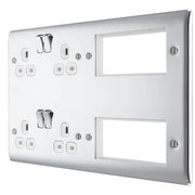 BG Electrical Nexus Metal Polished Chrome - Combination plate, 2 x double socket, 8 module aperture