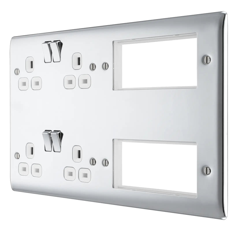 BG Electrical Nexus Metal Polished Chrome - Combination plate, 2 x double socket, 8 module aperture