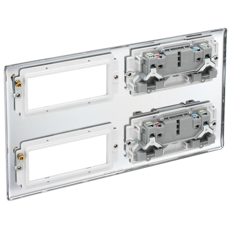 BG Electrical Nexus Metal Polished Chrome - Combination plate, 2 x double socket, 8 module aperture