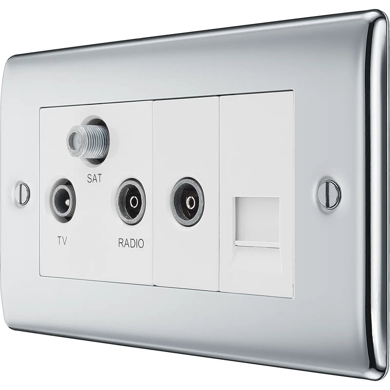 BG Electrical Nexus Metal Polished Chrome - Triplex with BT outlet and co-axial return - screened