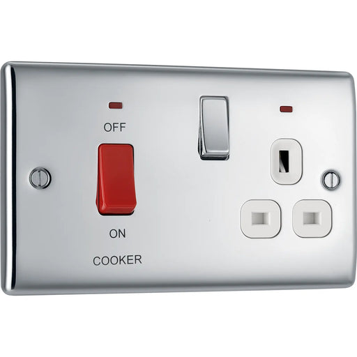 BG Electrical Nexus Metal Polished Chrome - 45A double pole, with switched socket and indicators