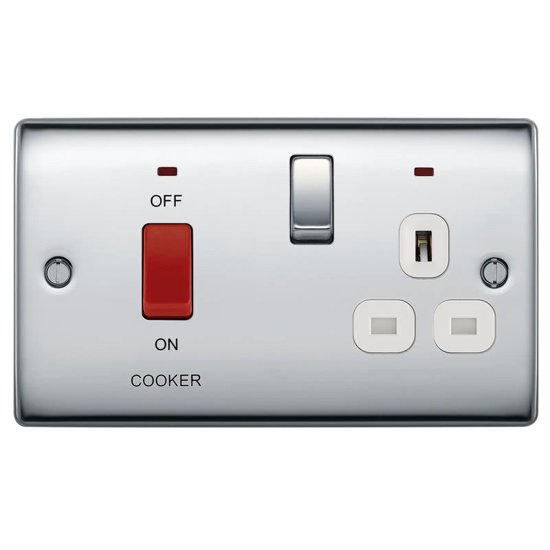 BG Electrical Nexus Metal Polished Chrome - 45A double pole, with switched socket and indicators