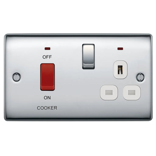 BG Electrical Nexus Metal Polished Chrome - 45A double pole, with switched socket and indicators