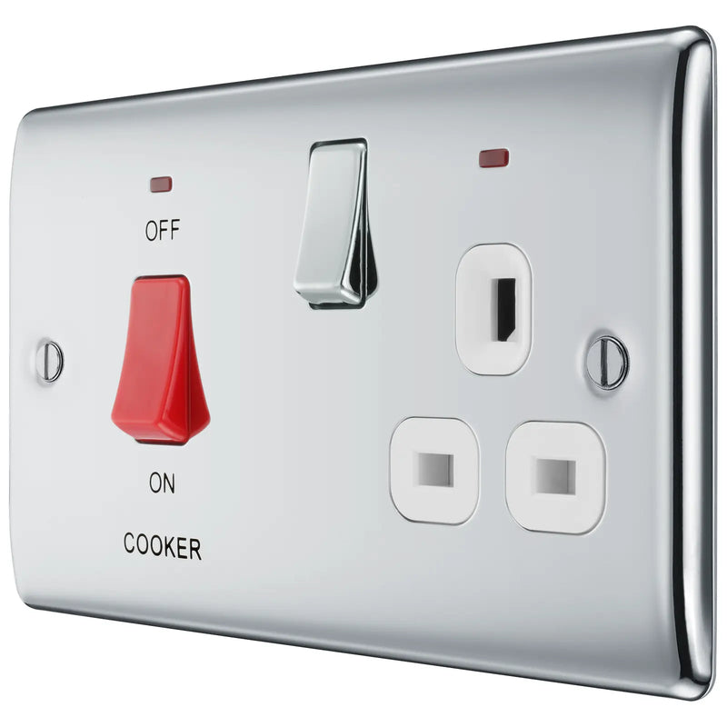 BG Electrical Nexus Metal Polished Chrome - 45A double pole, with switched socket and indicators