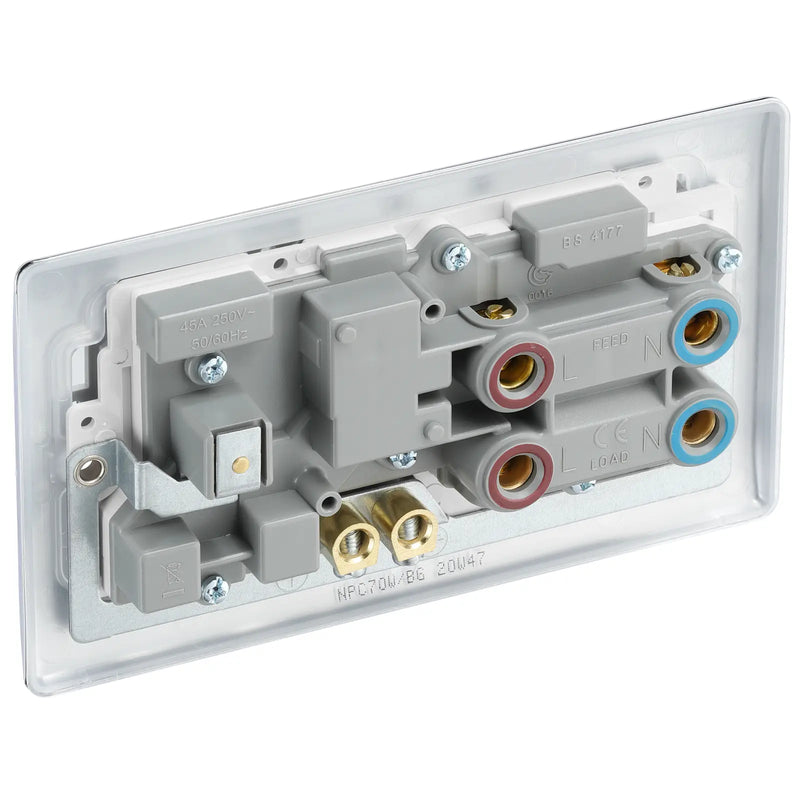 BG Electrical Nexus Metal Polished Chrome - 45A double pole, with switched socket and indicators