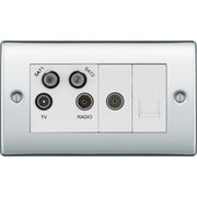 BG Electrical Nexus Metal Polished Chrome - Quadplex, 2 x sat, BT outlet and co-ax returned - screened