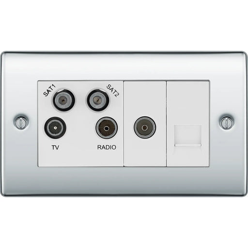 BG Electrical Nexus Metal Polished Chrome - Quadplex, 2 x sat, BT outlet and co-ax returned - screened