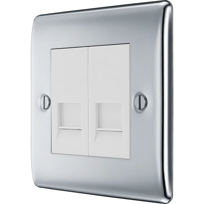 BG Electrical Nexus Metal Polished Chrome - Double, RJ11 telephone socket