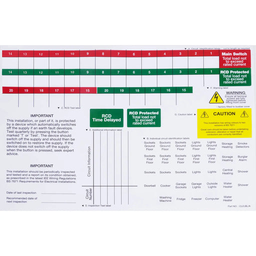 BG Circuit Protection Kits Replacement Parts - Spare label sheet for consumer unit front covers