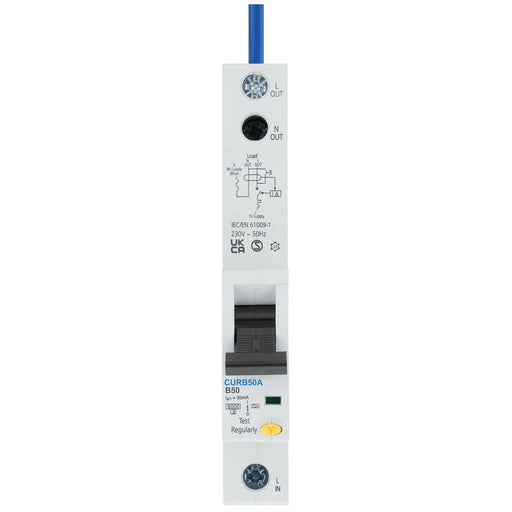 BG Circuit Protection RCBO - Unidirectional 50A B Curve RCBO Type A 1P 1 Module