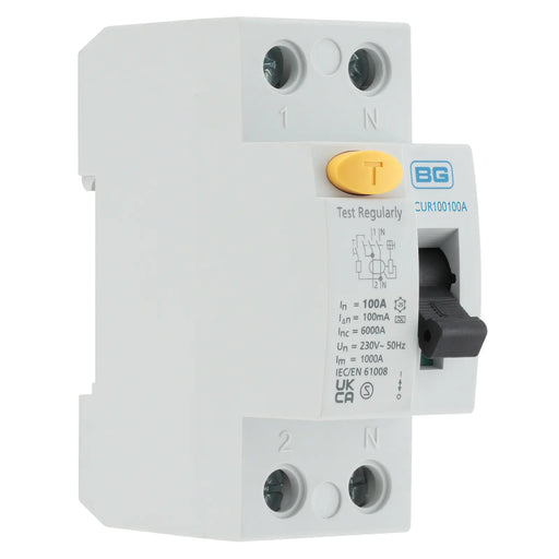 BG Circuit Protection RCD - Type A, Bidirectional RCD, Double Pole, 100A, 100mA, 2 module