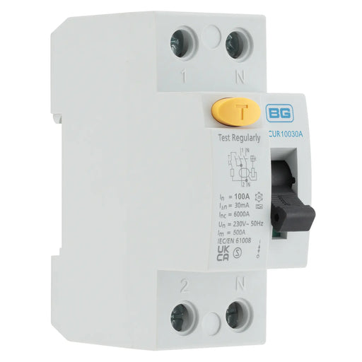 BG Circuit Protection RCD - Type A, Bidirectional RCD, Double Pole, 100A, 30mA, 2 module