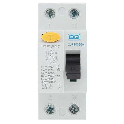 BG Circuit Protection RCD - Type A, Bidirectional RCD, Double Pole, 100A, 30mA, 2 module