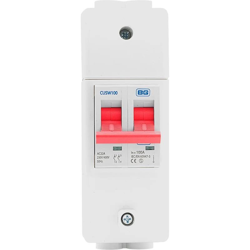 BG Circuit Protection IP20 Non Weatherproof - 2 module, 2 way, 100A Main Switch