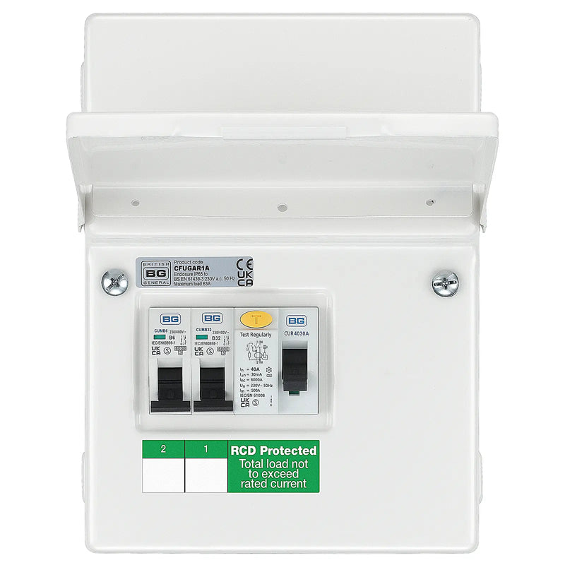 BG Circuit Protection IP20 Non Weatherproof - 4 module, 2 way, 40A Type A RCD, 2 MCB's