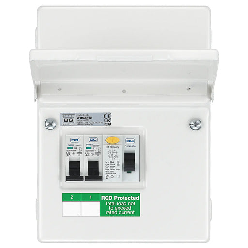 BG Circuit Protection IP20 Non Weatherproof - 4 module, 2 way, 40A Type A RCD, 2 MCB's