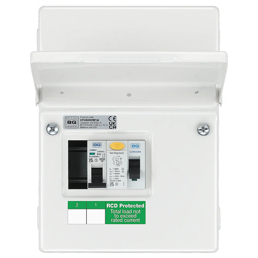 BG Circuit Protection IP20 Non Weatherproof - 4 module, 2 way, 63A Type A RCD, 2 MCB's