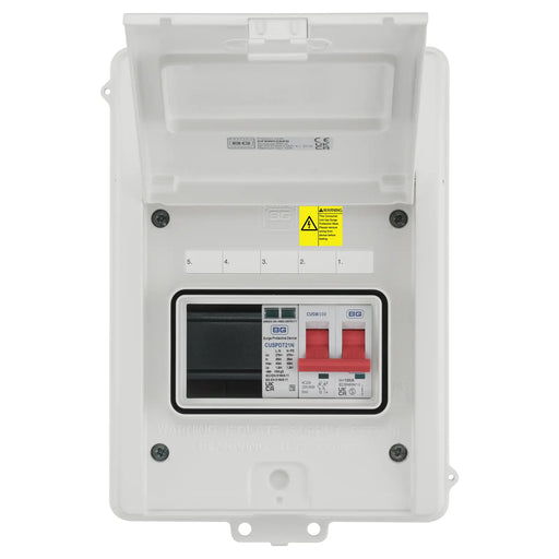 BG Circuit Protection IP65 Weatherproof - 5 module, 2 way, 100A Main Switch, Type 2 SPD
