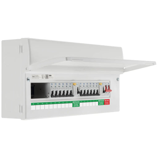 BG Circuit Protection Dual RCD - 22 module, 16 way, 100A Main Switch, 2 x 80A, Type A RCD, 12 MCB's