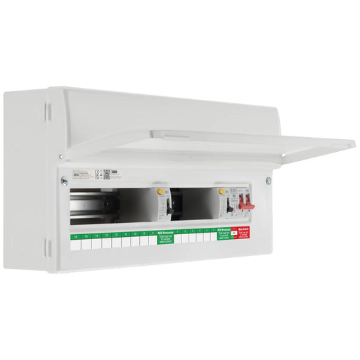 BG Circuit Protection Dual RCD SPD - 22 module, 15 way, 100A Main Switch, 2 x 100A, Type A RCD, Type 2 SPD