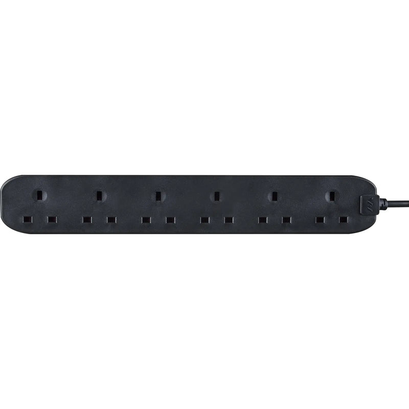Masterplug Basic - 6 Sockets, 2m, 13A, Black