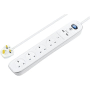 Masterplug High Gloss USB - 2 x USB A, 4 Sockets, 2m, 13A, Gloss White