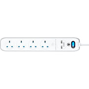 Masterplug High Gloss USB - 2 x USB A, 4 Sockets, 2m, 13A, Gloss White