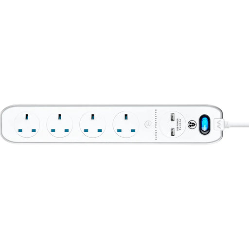Masterplug High Gloss USB - 2 x USB A, 4 Sockets, 2m, 13A, Gloss White