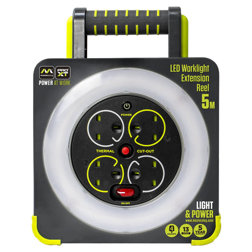 Masterplug Pro XT - 5m, 4 Sockets, 13A, Grey + Green