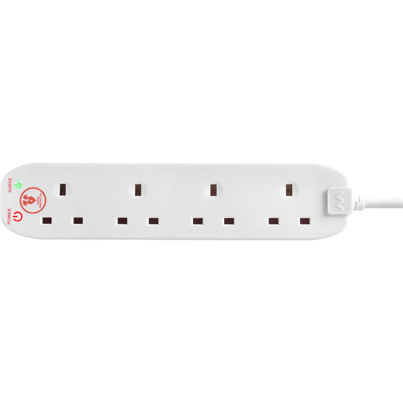 Masterplug Surge - 4 Sockets, 2m, 13A, White